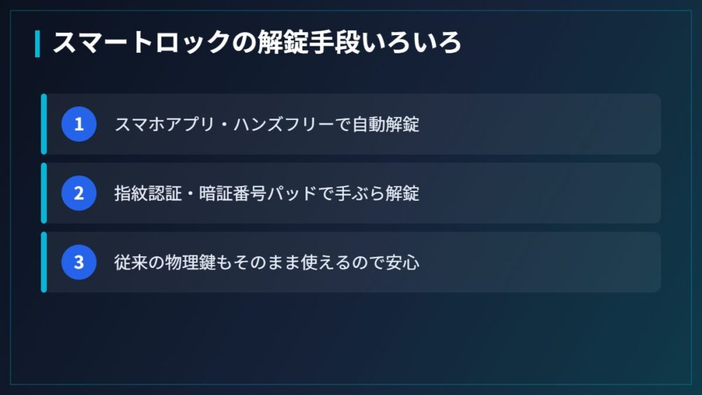 スマートロックの解錠手段（図解）